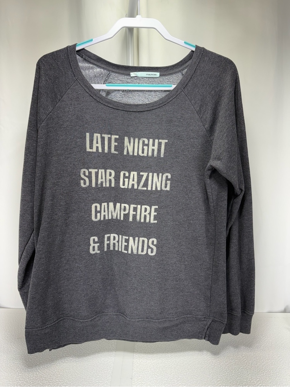 Maurices Charcoal Crewneck Sweatshirt with Cream Graphic Text 4634